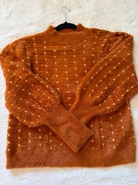 Ann Taylor large Cozy Textured Fuzzy Sweater in Rust Orange
